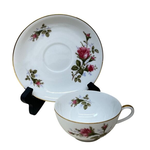 4 Sango Moss Rose Roses Cup & Saucer Sets Japan - Picture 4 of 10